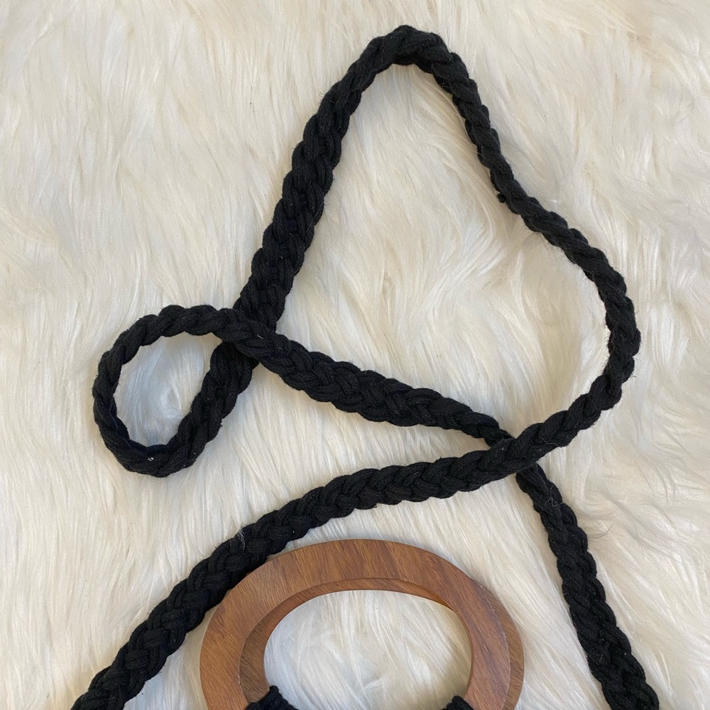 Danielle Nicole Black Macrame Satchel Fringe Fray… - image 5